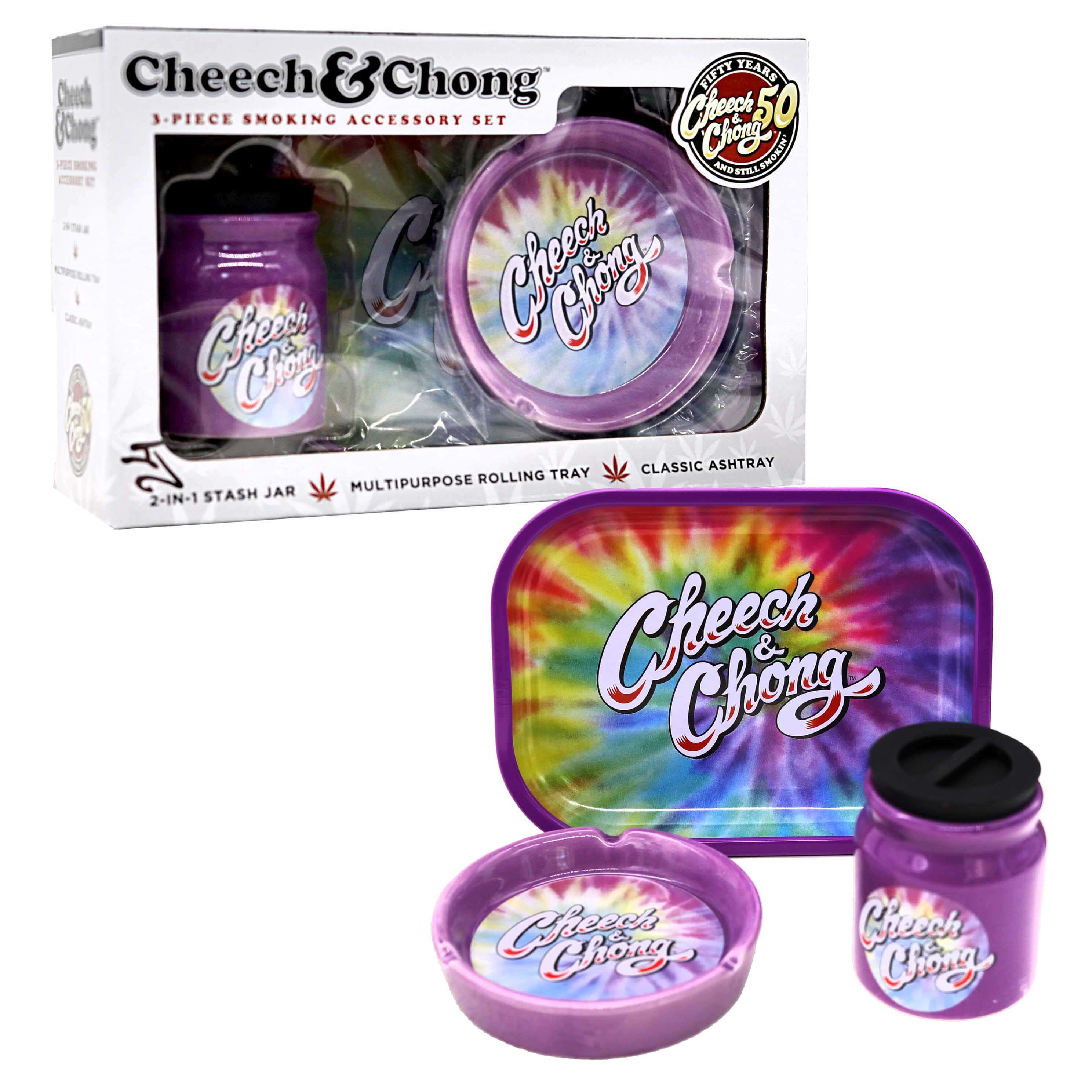 Cheech & Chong Gift Set 3 Pieces (Ashtray + Jar + Metal Tray) | CCGS2 | Purple Tye Dye product image